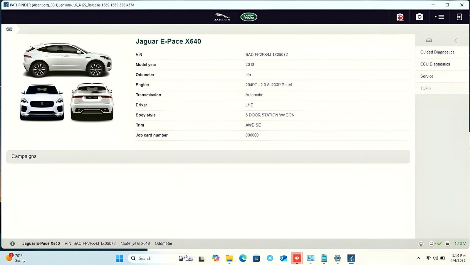 JLR PATHFINDER SOFTWARE OEM DIAGNOSTICS,
PROGRAMMING & CODING